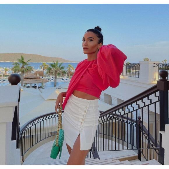 Zara Top Crop Balloon Statement Sleeve Hot Pink Bloggers Favorite Small - Picture 15 of 16